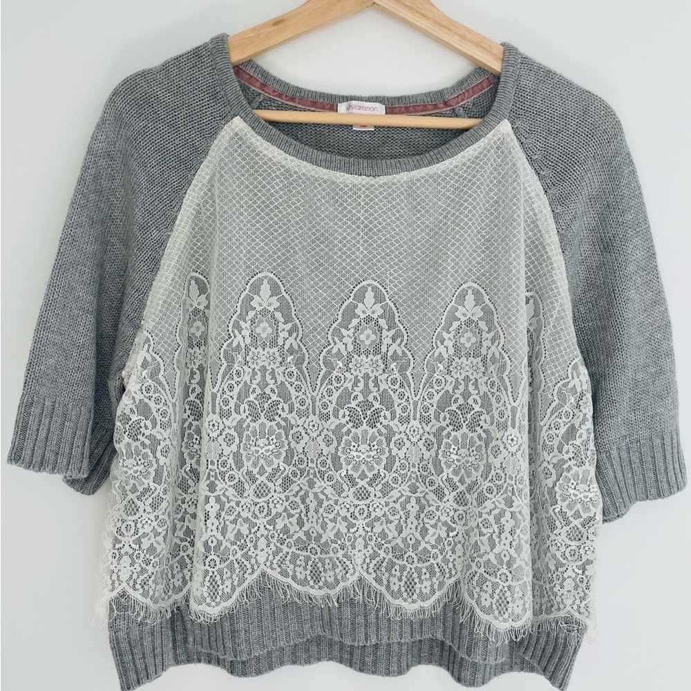 Xhilaration XXL short sleeve Gray sweater with lace detail